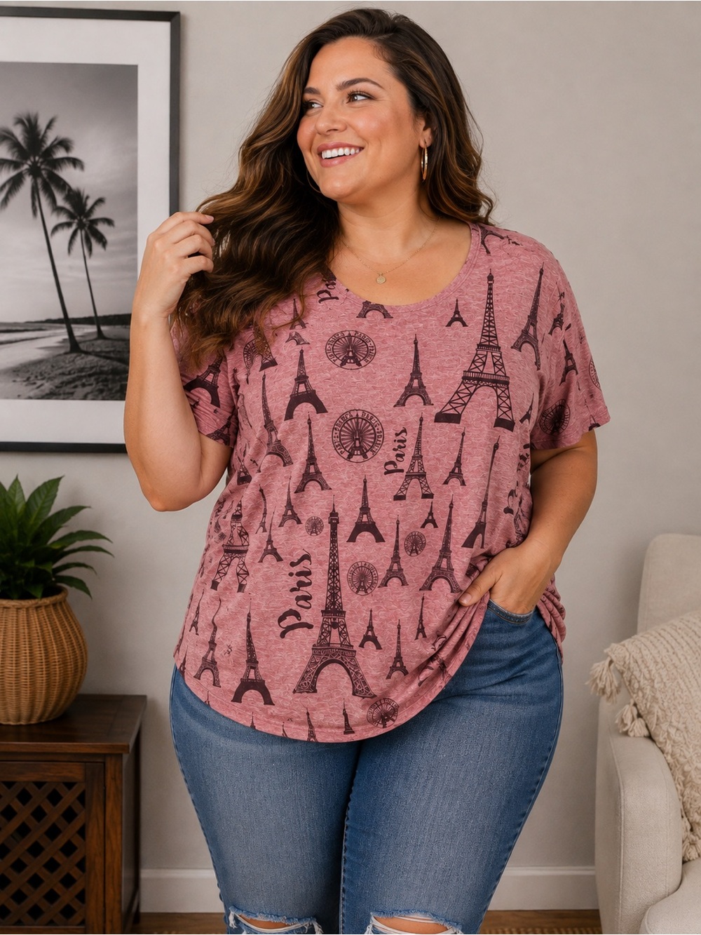 Women’s XL Paris Eiffel Tower Print Top